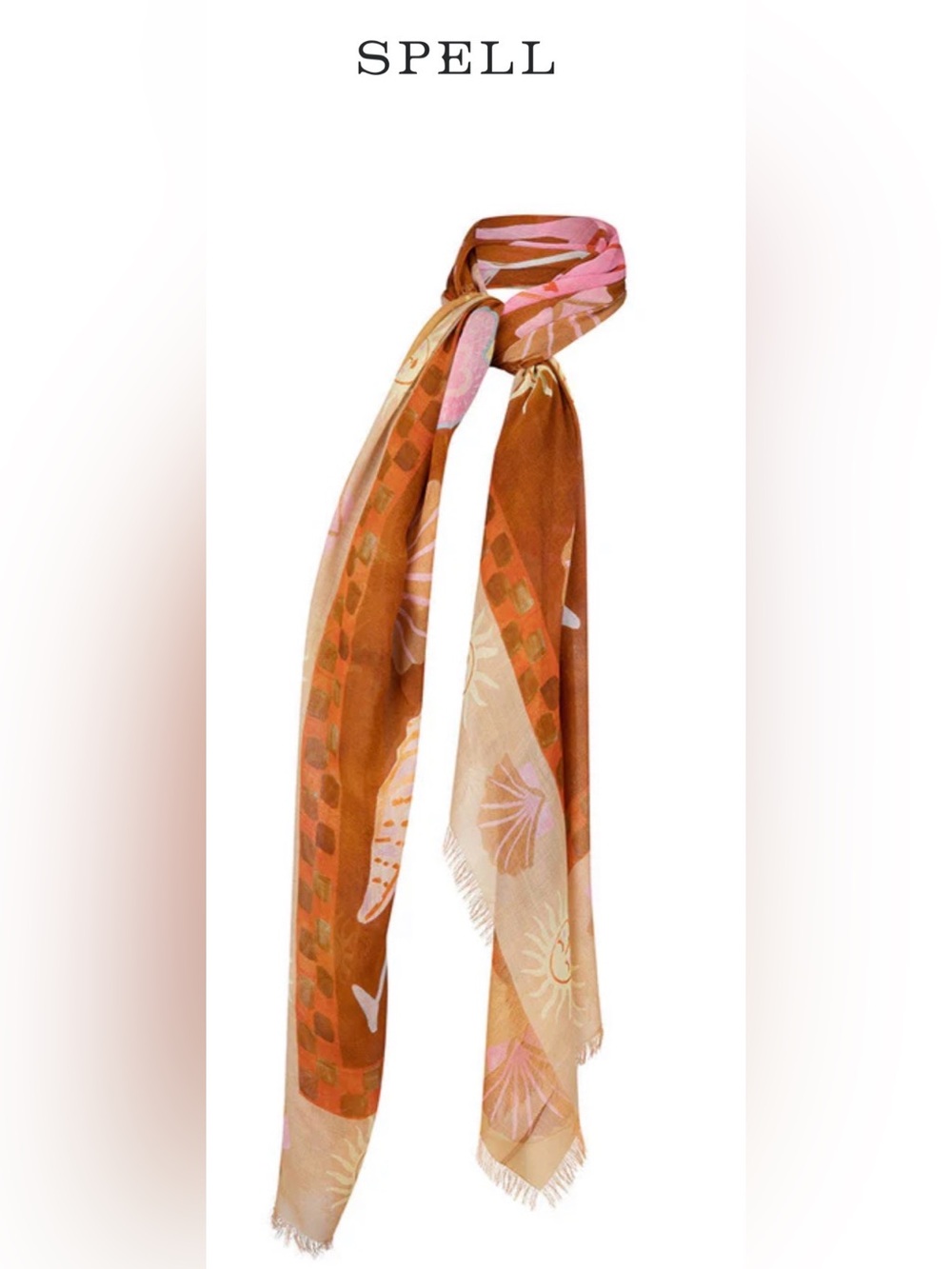 Spell Birth of Venus Sarong in Caramel Multicolor Tropical Scarf Wrap - Picture 5 of 5